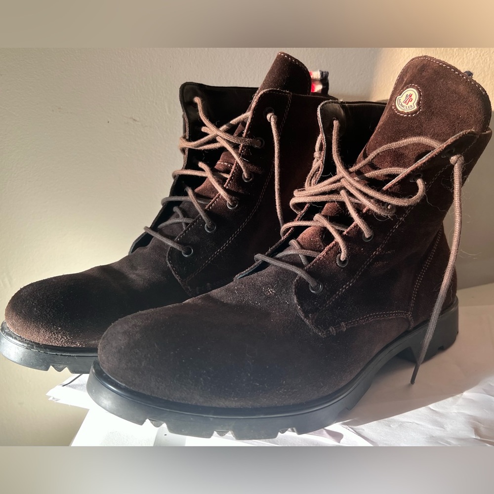Moncler chocolate brown suede boot
